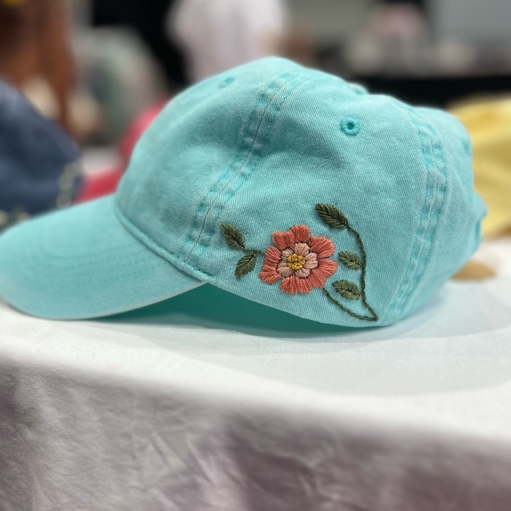 Hand embroidered baseball cap